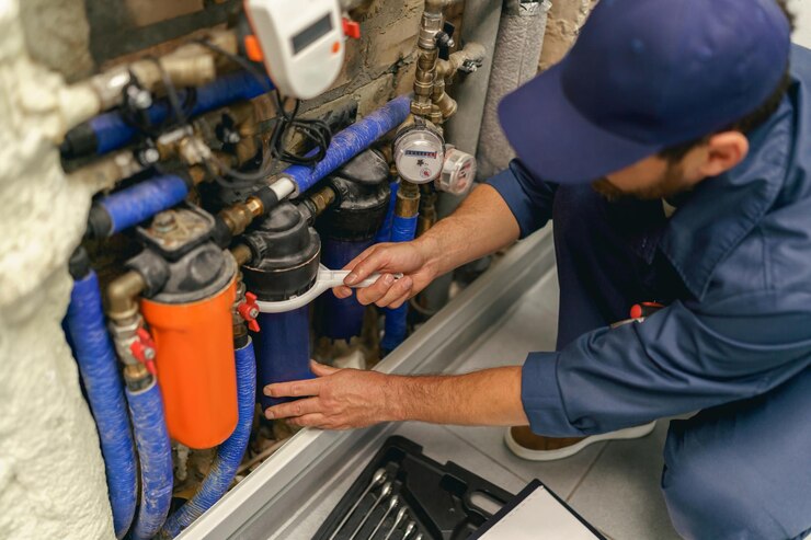 Plumber maintaining pump