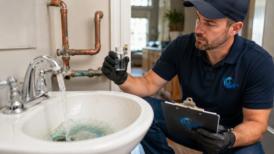 blue green well water stains